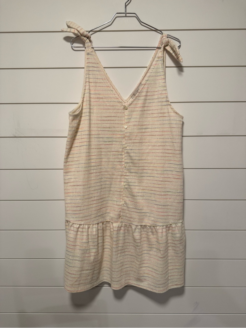 Womens Cream multi-color rainbow Stripe Tie-Shoulder shift sundress XL